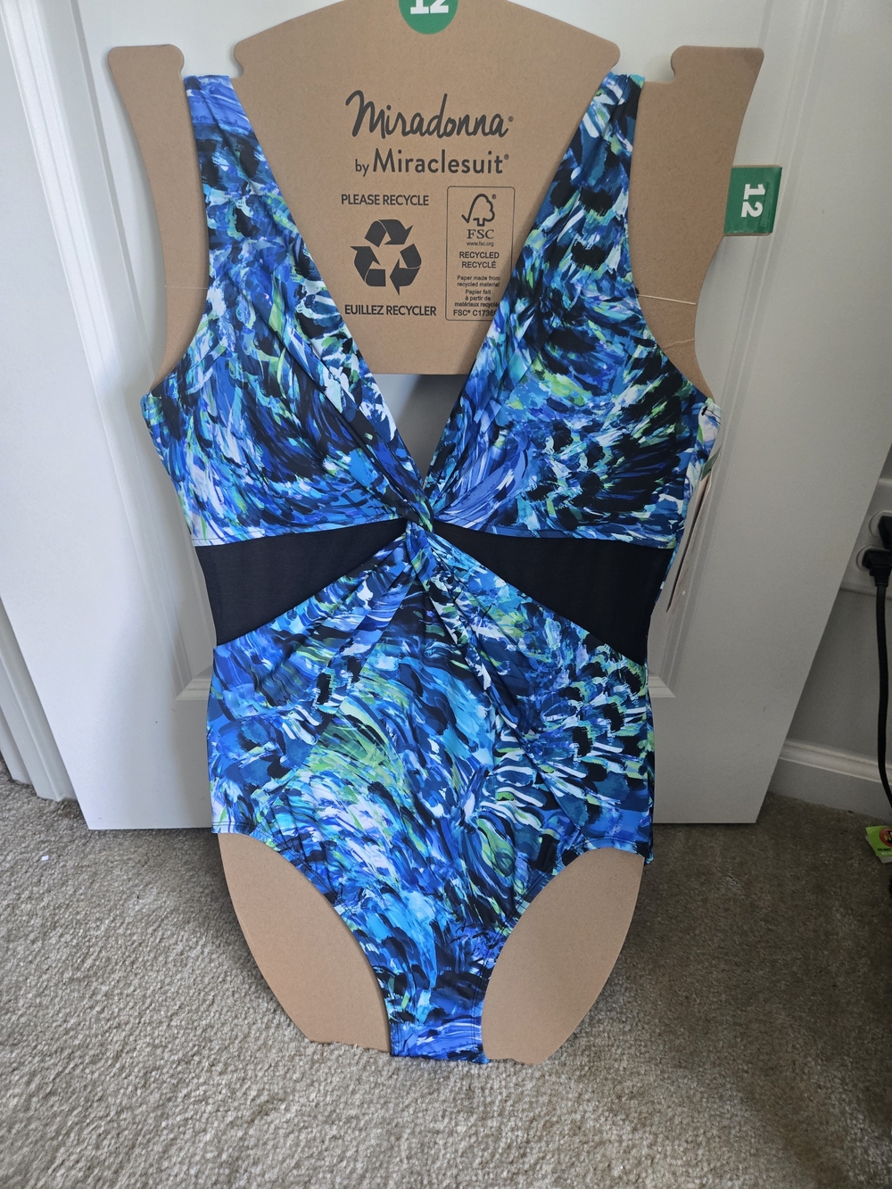 Miraclesuit Miradonna  Blue & Green Twist-Front One-Piece Size 12 NWT
